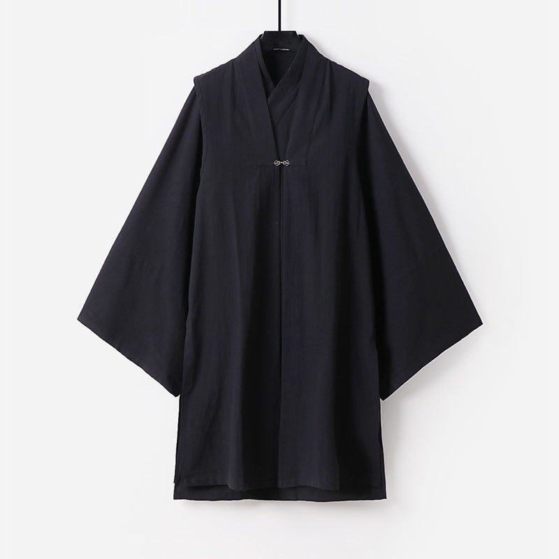 Unisex Asian inspired oversized kimono jacket with trumpet sleeves and small toggle closure Mune Fashion