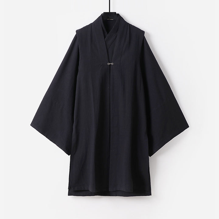 Unisex Asian inspired oversized kimono jacket with trumpet sleeves and small toggle closure Mune Fashion