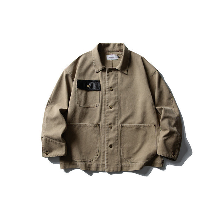 Unisex Boxy-Canvas-Worker-overshirt jacket with leather patch and patch pockets Mune Fashion