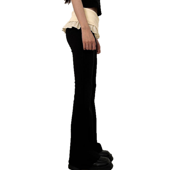 Women's tailored high-waist flared pants with decorative tape, belt loops, and flared leg Mune Fashion