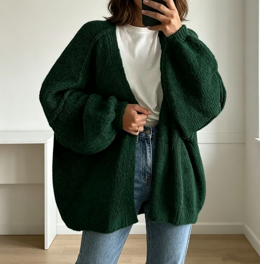Women's Oversized Chunky Knit Cardigan with Wide Sleeve Mune Fashion