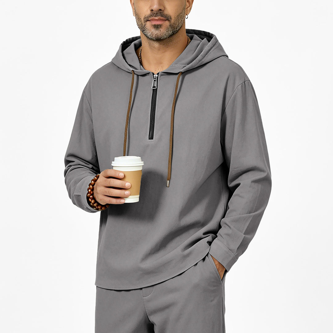 Men's hoodie with half zip, drawstring and rounded hem Mune Fashion
