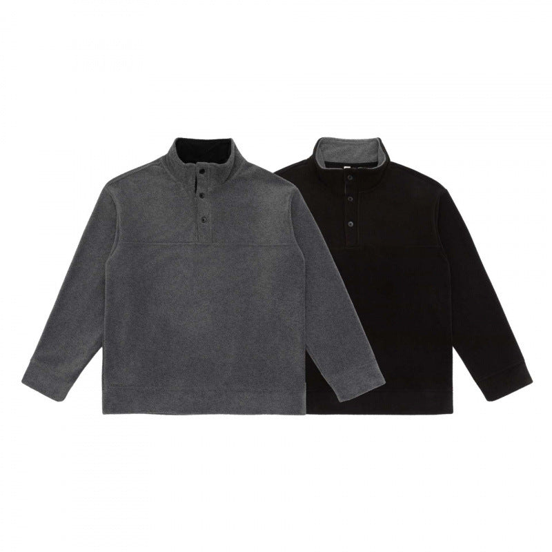 Unisex Henley fleece pullover with short button closure, stand-up collar and boxy cut Mune Fashion