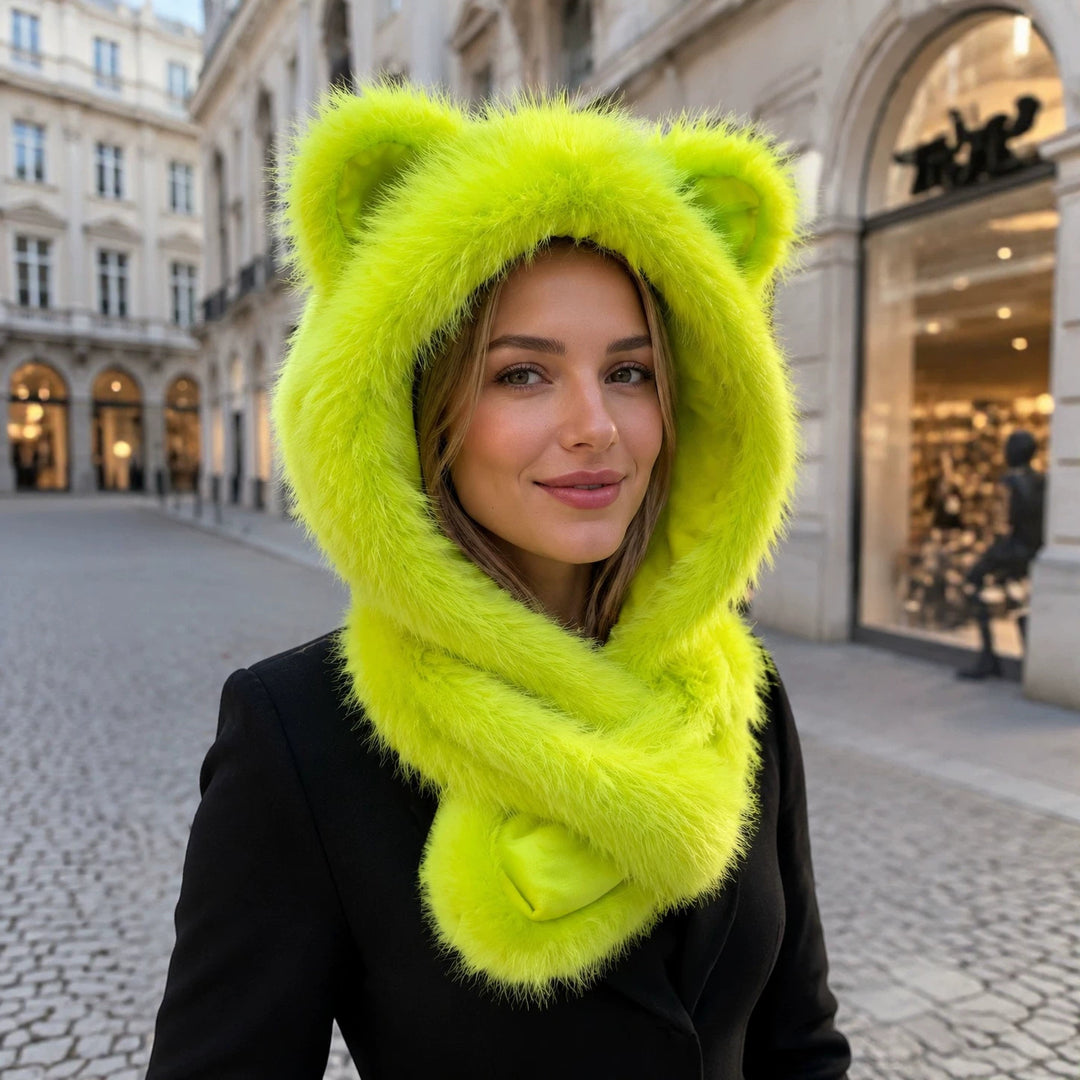 Women's hooded scarf with bear ears and integrated loop scarf Mune Fashion