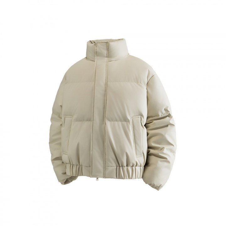 Ladies Cropped Puff Quilted Jacket with High Stand Collar, Elastic Waistband and Concealed Zipper Placket Mune Fashion