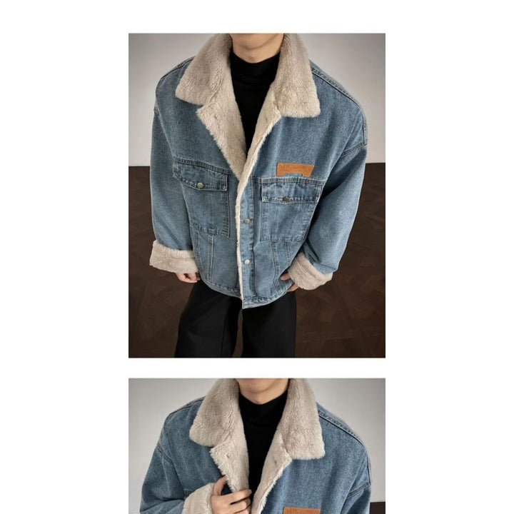 Men's Denim Jacket with Faux Fur Collar Mune Fashion