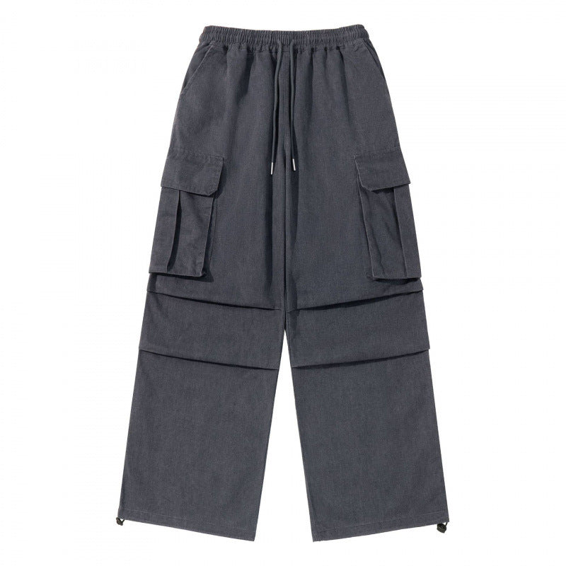 Men's Wide Cargo Pants with Elastic Waistband, Drawstring and Overlapping Panels Mune Fashion