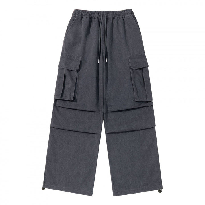 Men's Wide Cargo Pants with Elastic Waistband, Drawstring and Overlapping Panels Mune Fashion