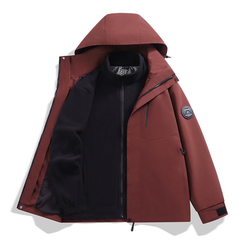 Men's softshell performance jacket with removable hood, concealed full-length zipper, and ergonomic cut Mune Fashion