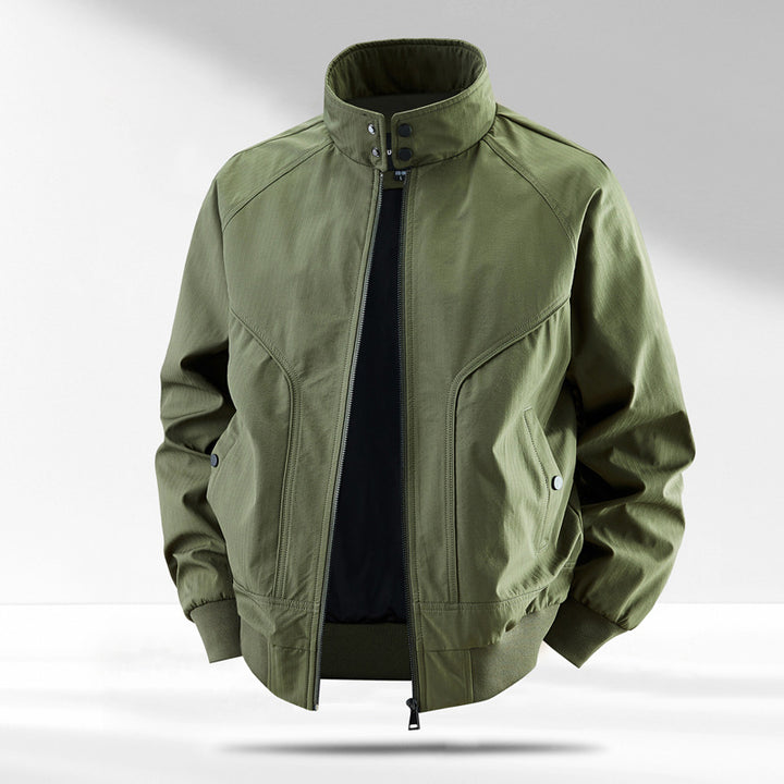 Men's windproof quilted bomber jacket with stand collar, ribbed cuffs, and padded lining Mune Fashion