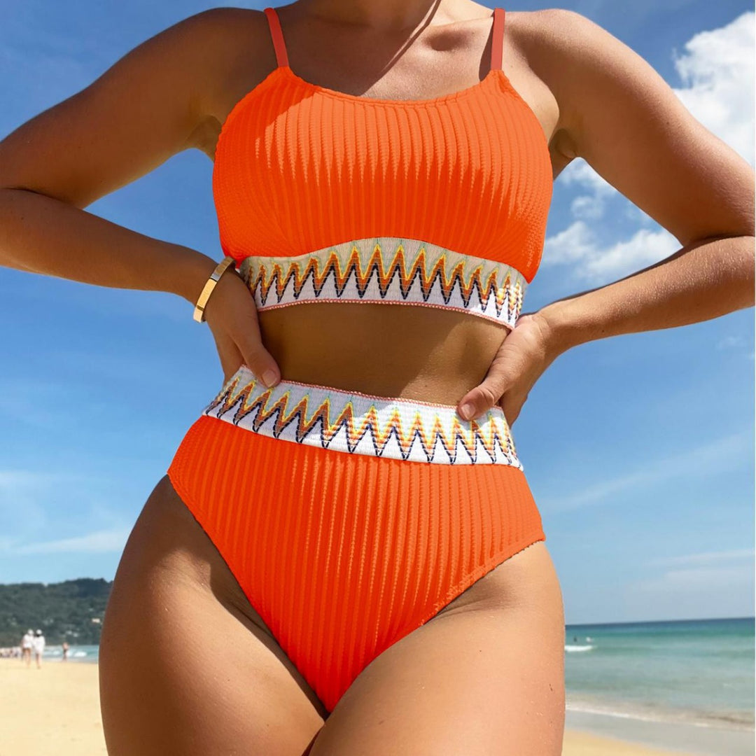 Women Multicolored Patterned High-Waist Bikini Mune Fashion