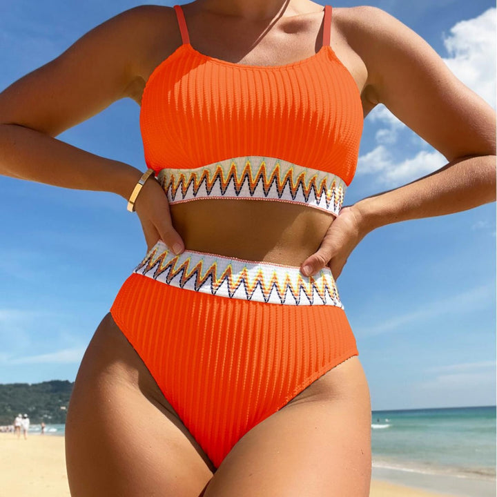 Women Multicolored Patterned High-Waist Bikini Mune Fashion