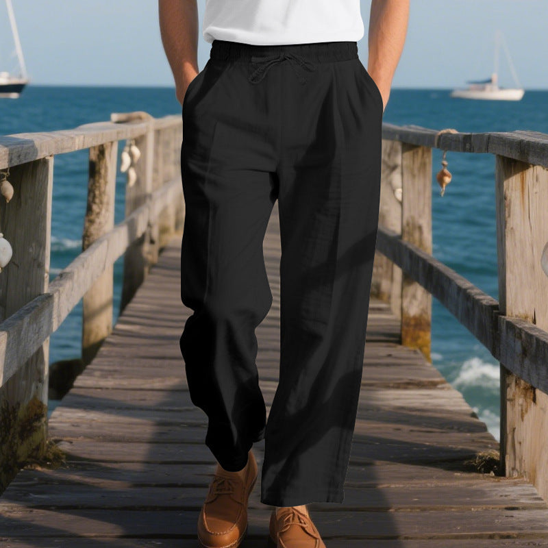 Men's beach-ready linen chino joggers with drawstring and rolled hem Mune Fashion