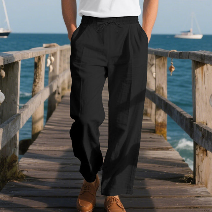 Men's beach-ready linen chino joggers with drawstring and rolled hem Mune Fashion