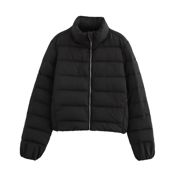 Women's Short Quilted Jacket with Stand-Up Collar, Zipper and Elastic Cuffs Mune Fashion