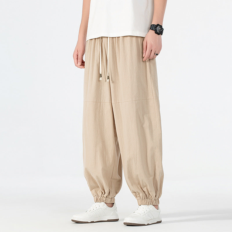 Men's loose-fitting linen-cotton sweatpants with drawstring and gathered leg cuffs Mune Fashion