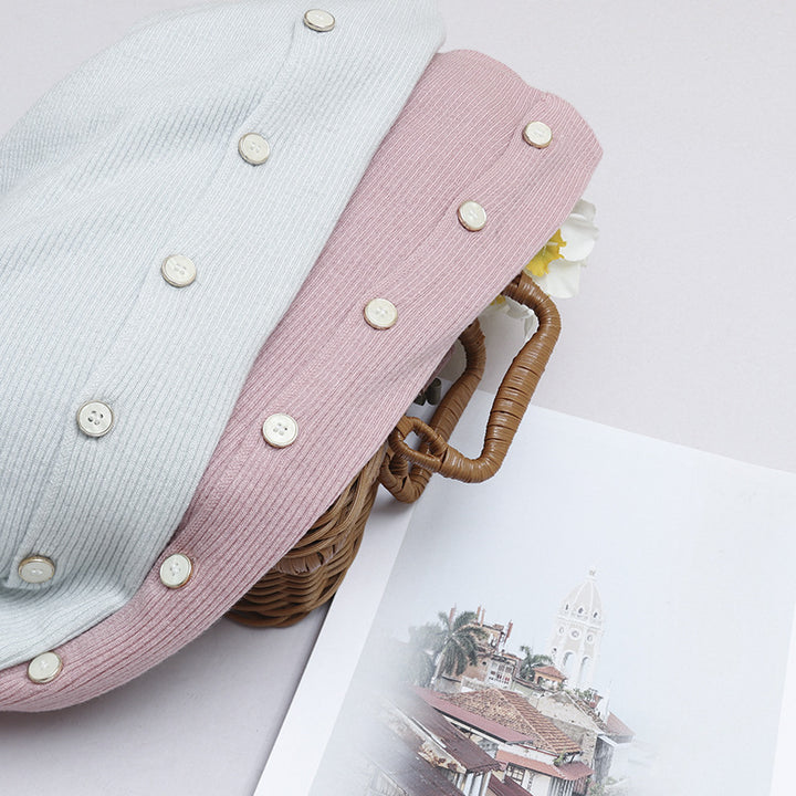 Women's light fine knit cardigan with open shirt collar and shimmering button placket Mune Fashion