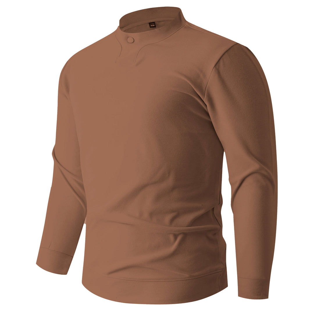 Men's Long Sleeve Shirt with Narrow Stand Collar and Button Closure Mune Fashion