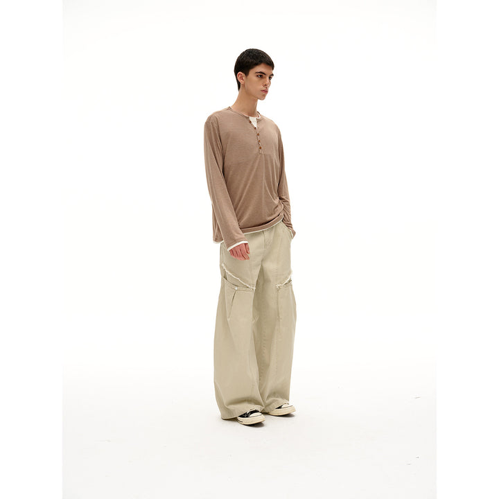 Unisex cotton blend henley shirt with double-layer collar and wooden button placket Mune Fashion