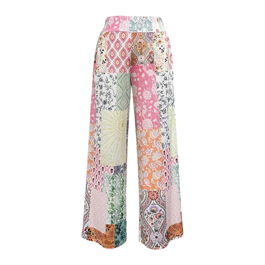 Women's Patchwork Palazzo Pants with Wide Leg and High Waist Mune Fashion