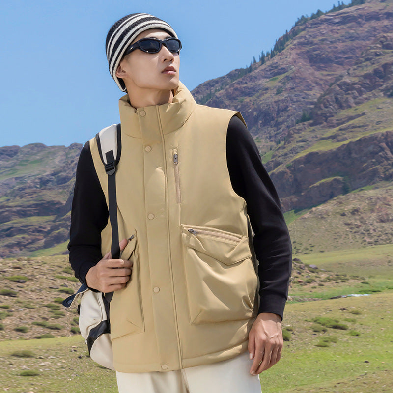 Men's quilted vest with high stand-up collar and multifunctional zip pockets Mune Fashion