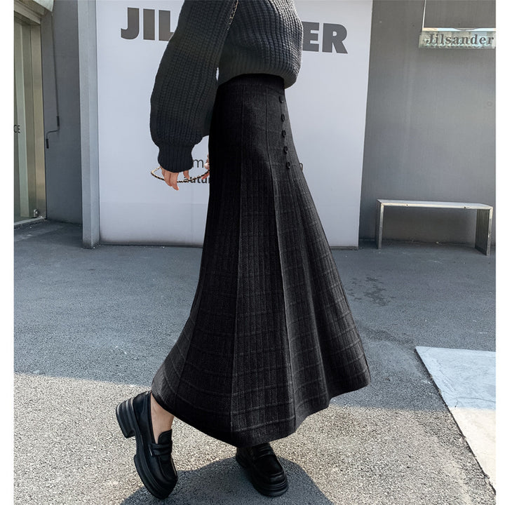 Women's Long Pleated Skirt with Button Details Mune Fashion