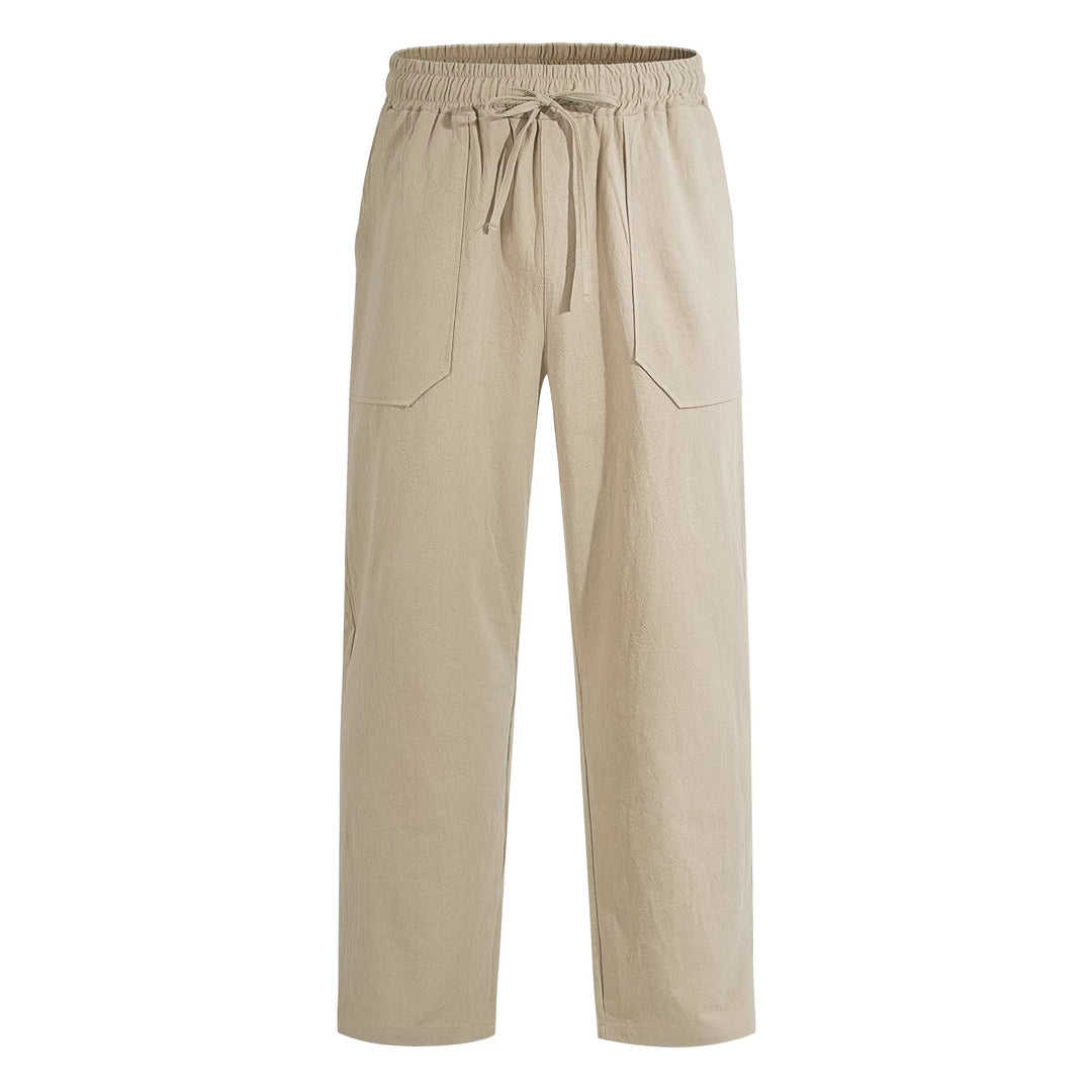 Men's wide Relaxed pants made of linen blend with drawstring waistband and patch leg pockets Mune Fashion
