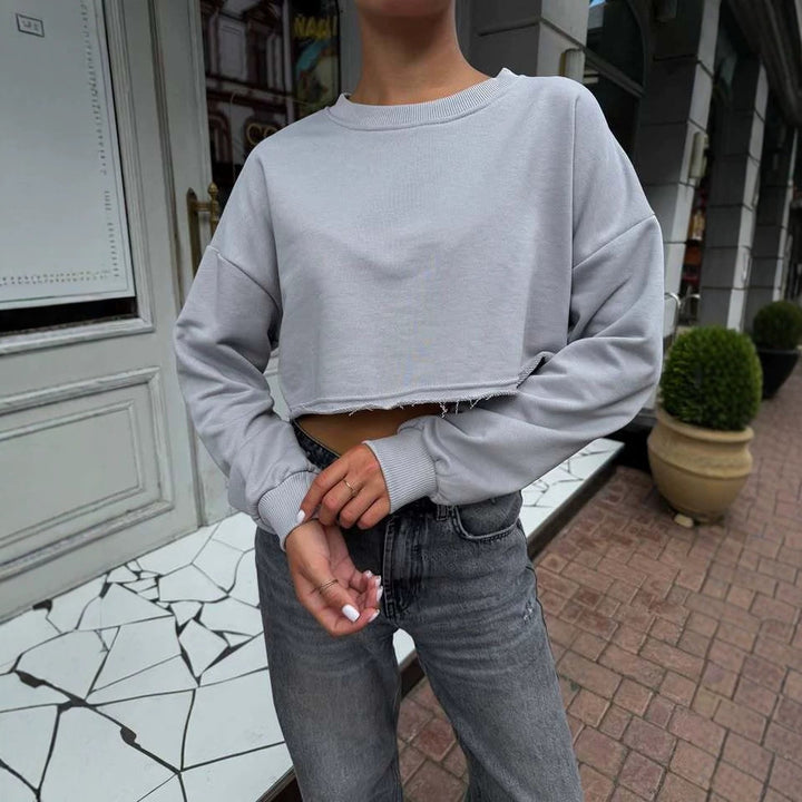 Women's cropped sweatshirt with frayed hem and dropped shoulder Mune Fashion