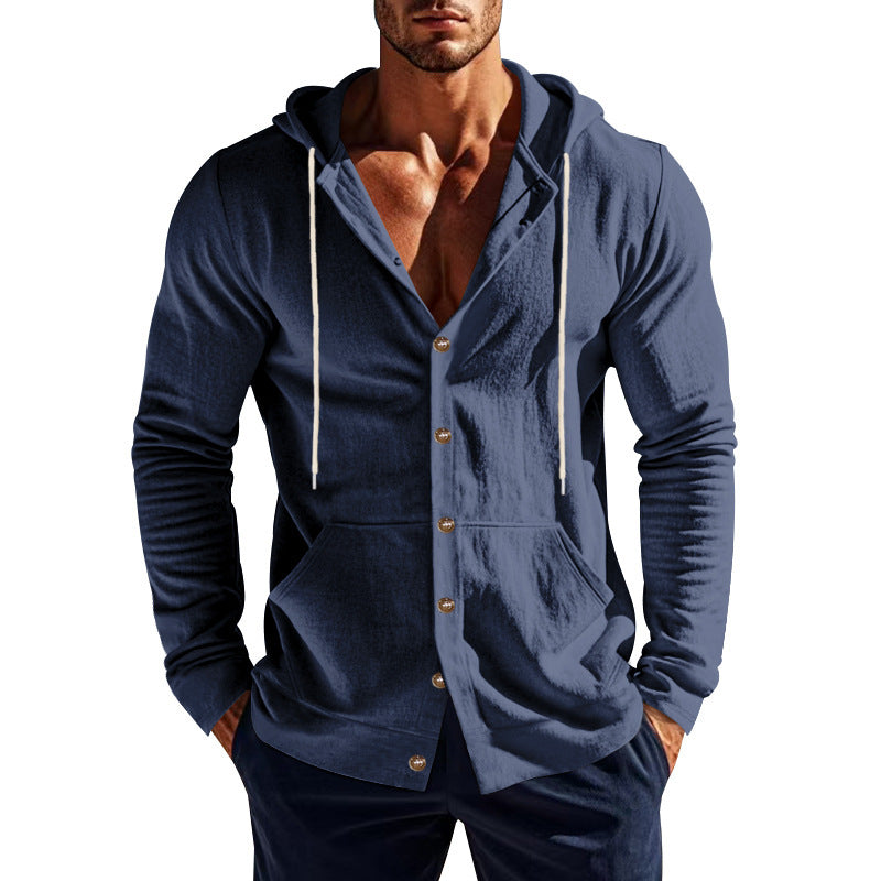 Men's hooded button jacket made of cotton blend slim fit with kangaroo pocket Mune Fashion