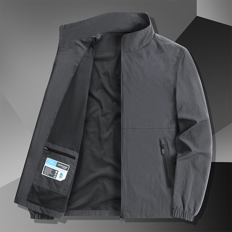 Men's Lightweight Cotton Blend Transitional Jacket with Stand-Up Collar and Concealed Zipper Mune Fashion