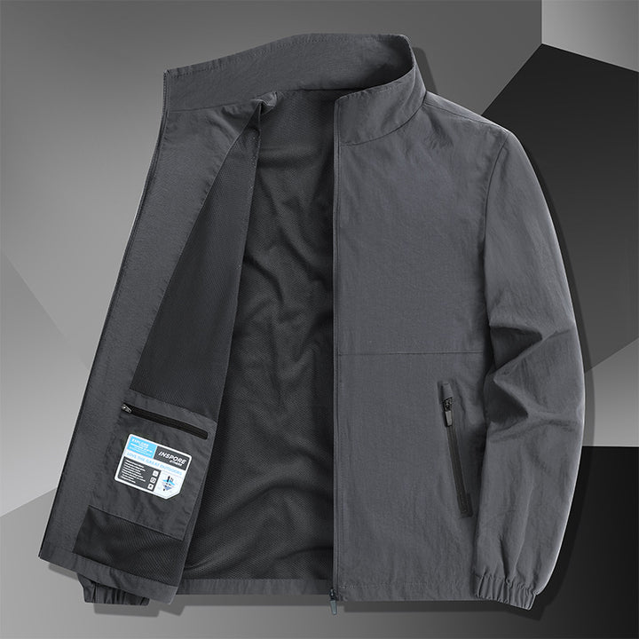 Men's Lightweight Cotton Blend Transitional Jacket with Stand-Up Collar and Concealed Zipper Mune Fashion