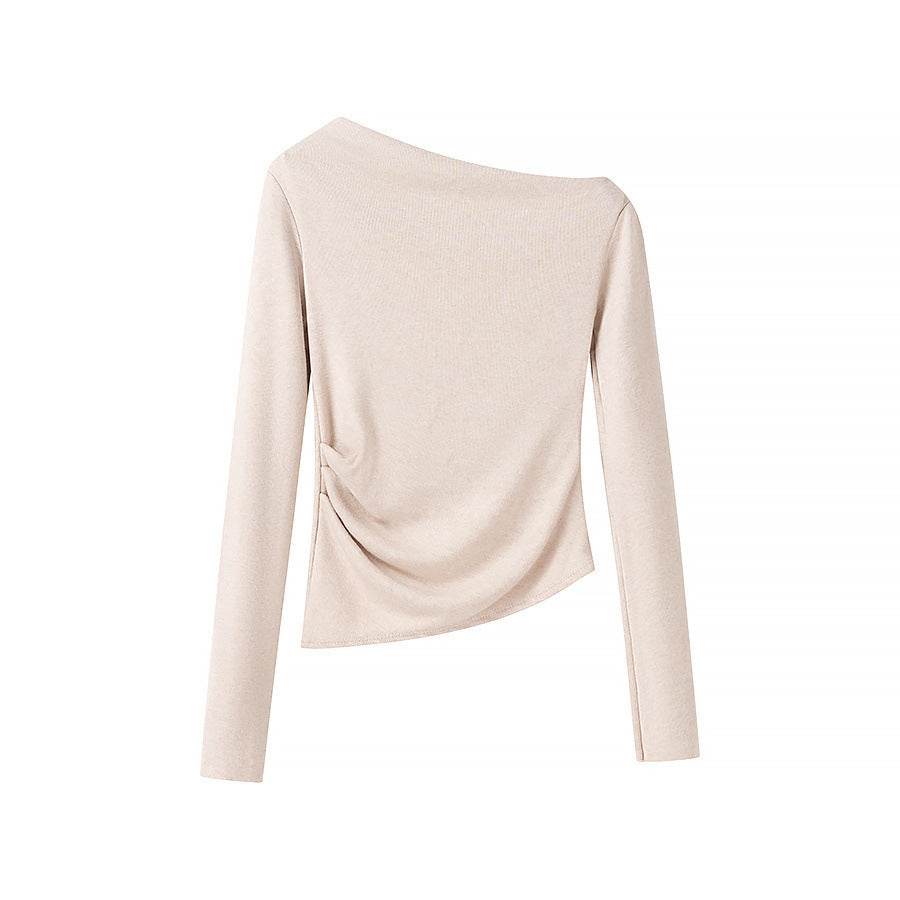Women Asymmetric One-Shoulder Long Sleeve Top with Ruching Mune Fashion