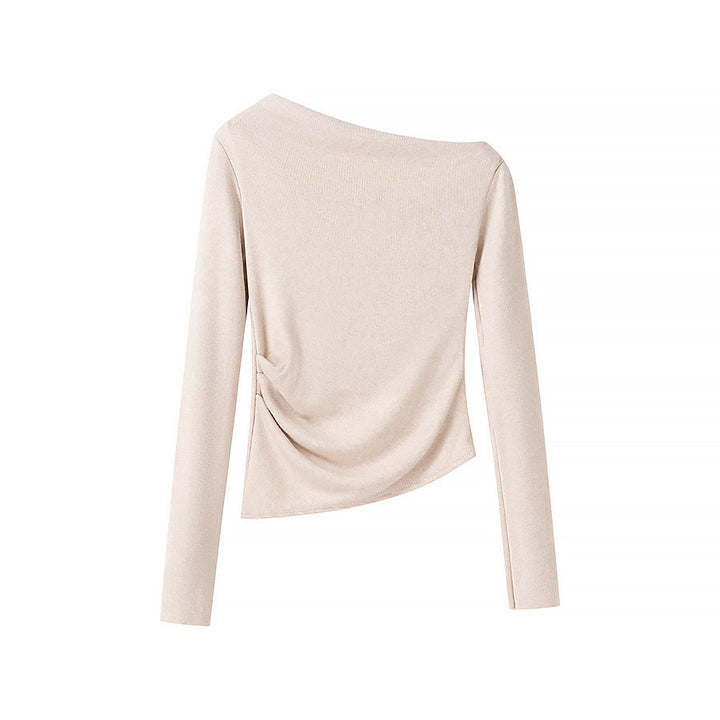 Women Asymmetric One-Shoulder Long Sleeve Top with Ruching Mune Fashion