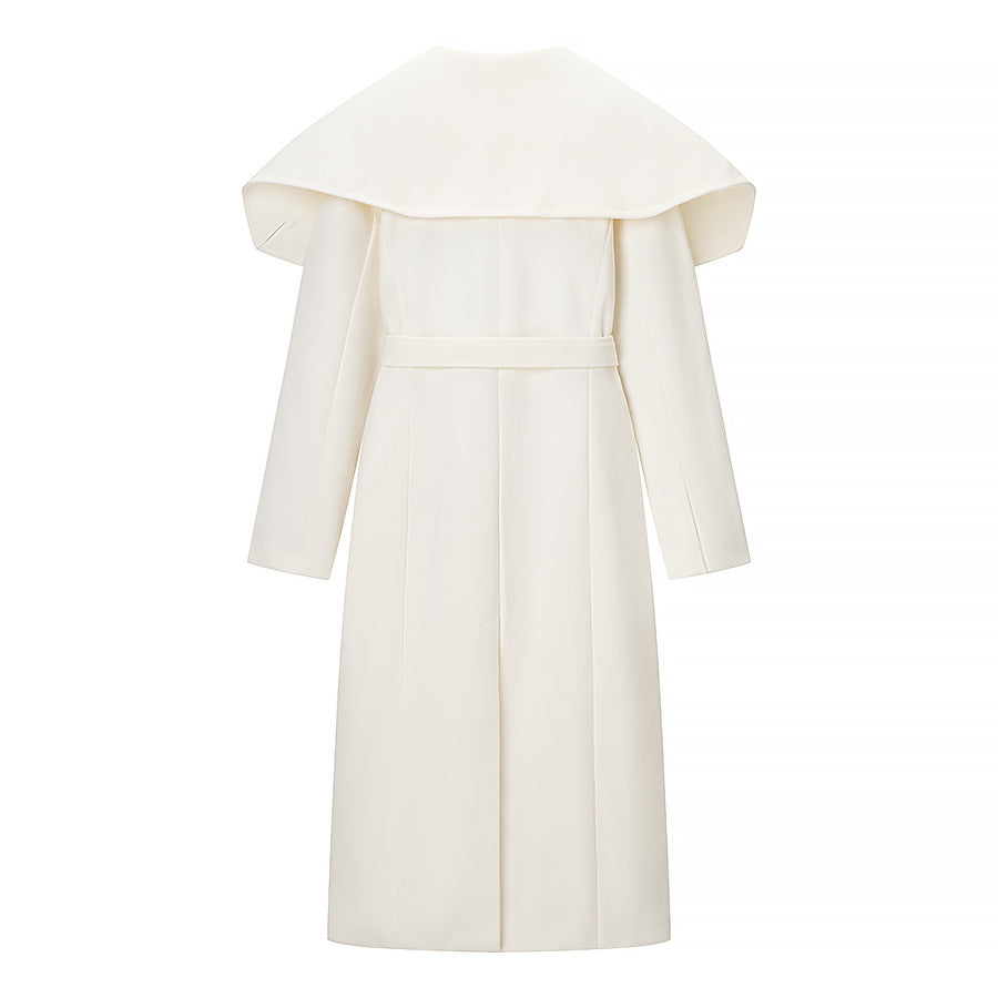 Women's Maximal Long Tailored Wool Blend Coat with Oversized Shawl Collar and Belt Mune Fashion