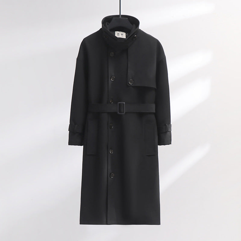 Men's trench coat in modern wool blend with belt, shawl collar, and patch pockets Mune Fashion