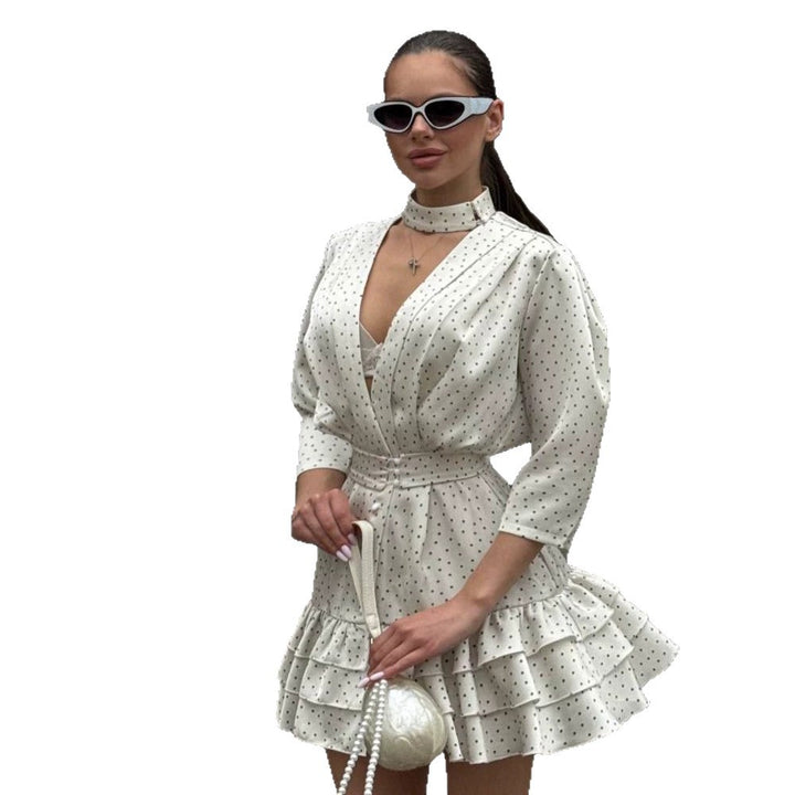 Ladies Floral Chiffon Mini Dress with V-Neck, Waistbelt & Ruffle Steps Mune Fashion