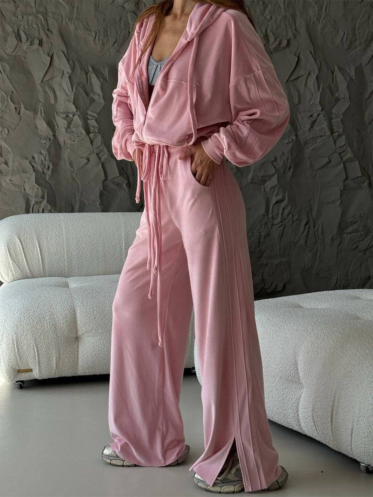Women's Cropped Hoodie and Highwaist Lounge Pants Set made of French Terry with drawstring Mune Fashion