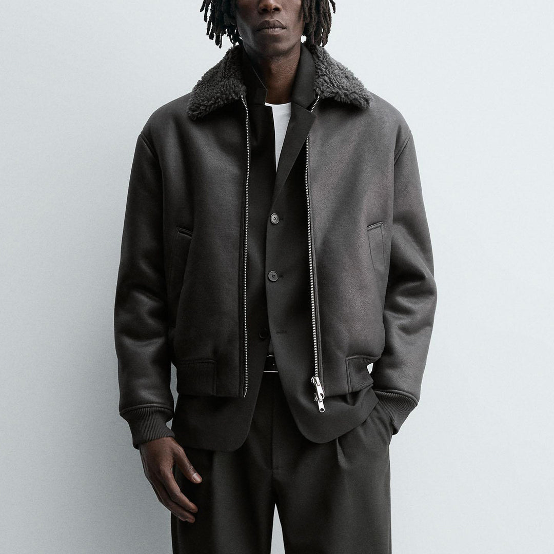 Men's Quilted Bomber Jacket with Teddy Collar and Ribbed Cuffs Mune Fashion