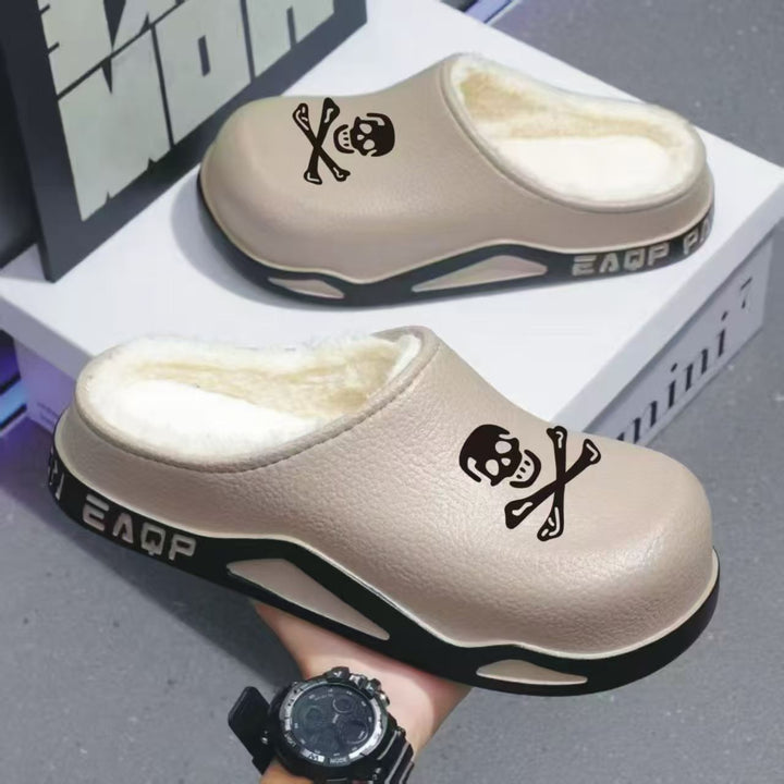 Men's Padded PU Clogs with Skull Print and Profiled EVA Sole Mune Fashion