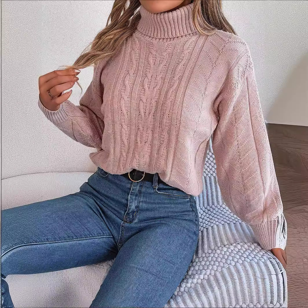 Mune | Women's Cozy Knit Sweater with Stand-Up Collar and Cable Pattern