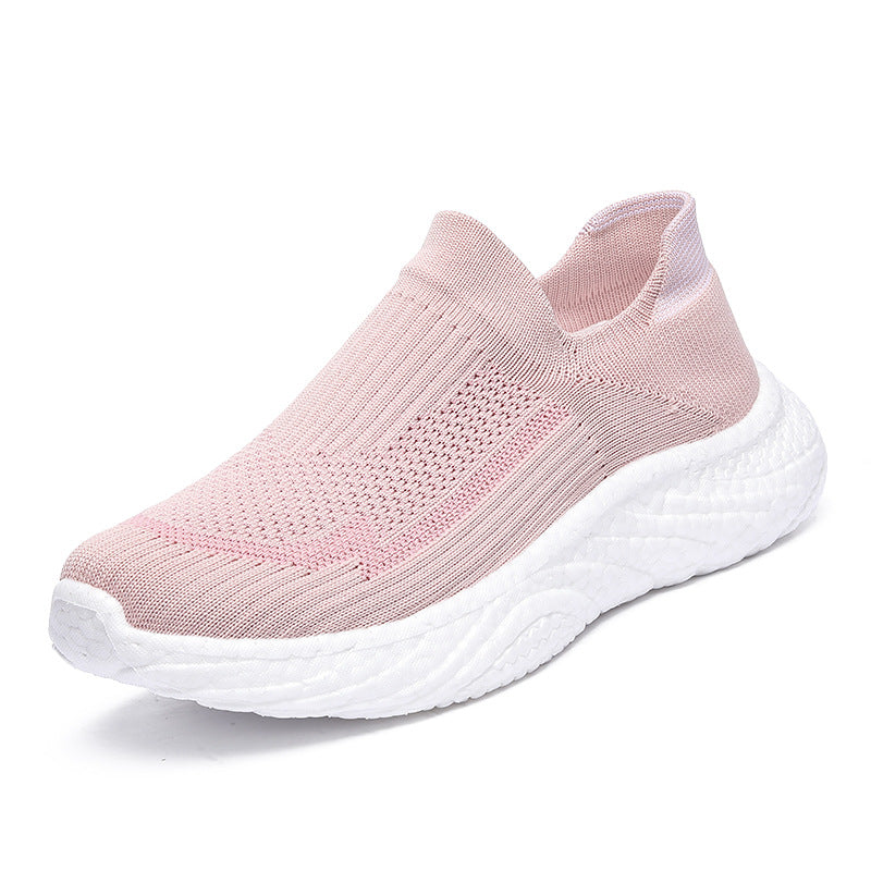 Women's seamless knit entry shoe with sock-like shaft and responsive wave cushioning sole Mune Fashion