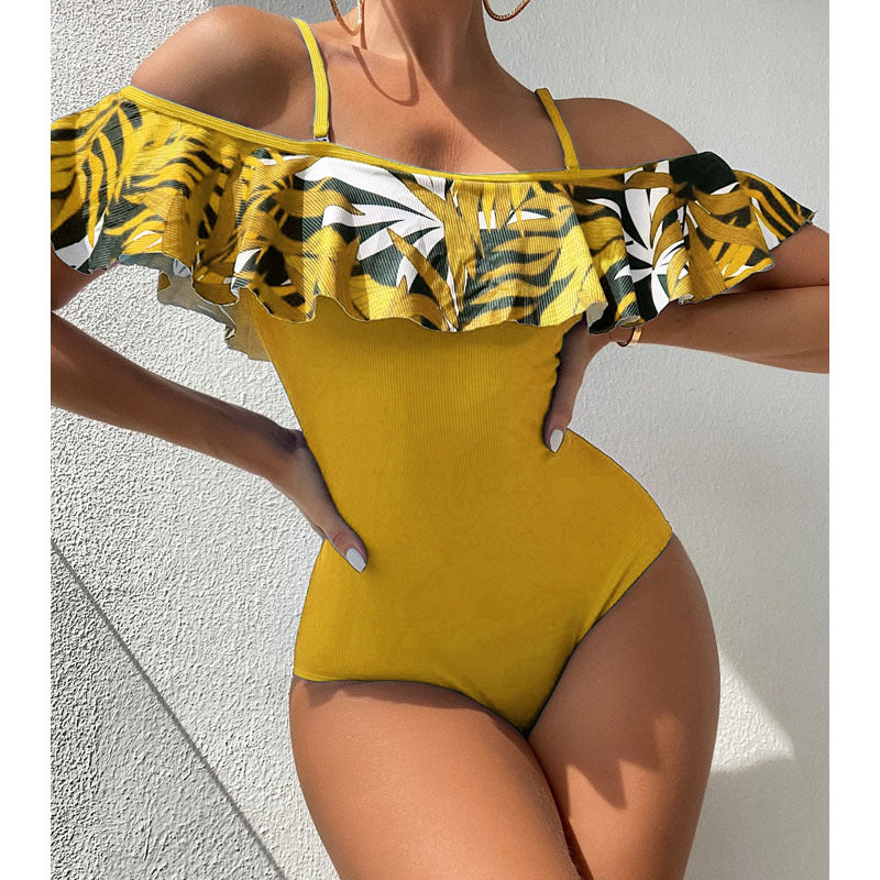 Women's Off-Shoulder Swimsuit with Voluminous Ruffle Design Mune Fashion