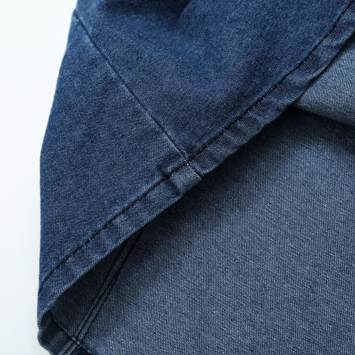 Women's Tailored Jeans Top with Keyhole Cutout and Full Button Placket Mune Fashion
