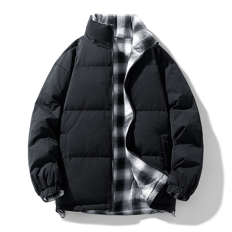 Unisex Padded Transition Jacket with Checked Lining and Stand-Up Collar Drune