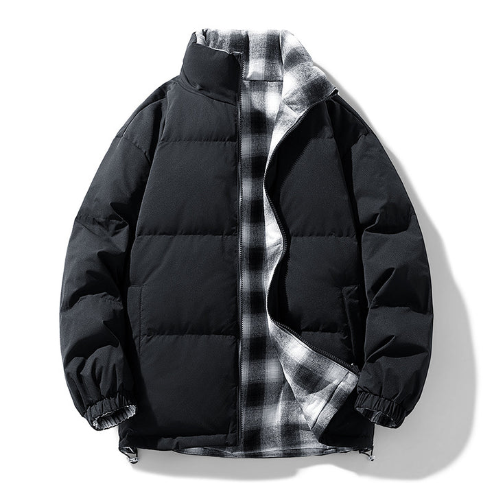 Unisex Padded Transition Jacket with Checked Lining and Stand-Up Collar Drune