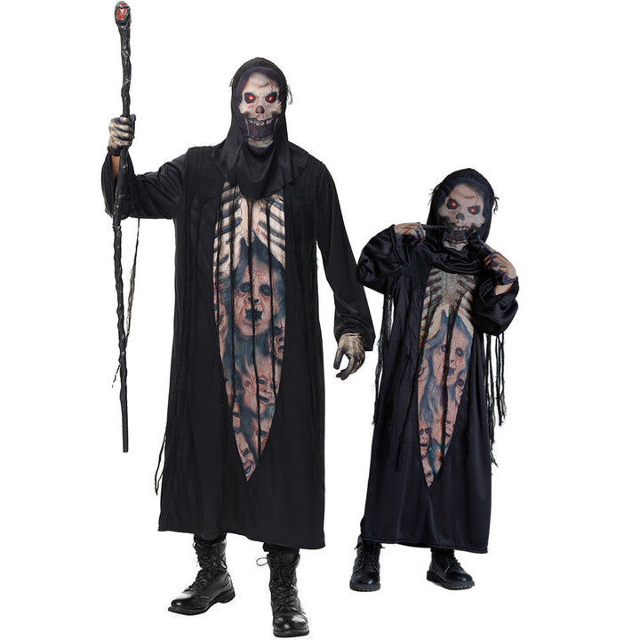 Unisex Spooky Skeleton Costume with Hood and Fringes Mune Fashion