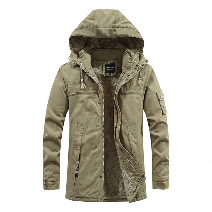 Men's Outdoor Canvas Parka with Removable Hood, Warm Teddy Fleece Lining and Concealed Two-Way Zipper Mune Fashion