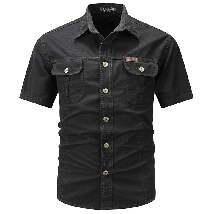 Men's long-sleeved cotton blend work shirt with kent collar and double breast pockets Mune Fashion