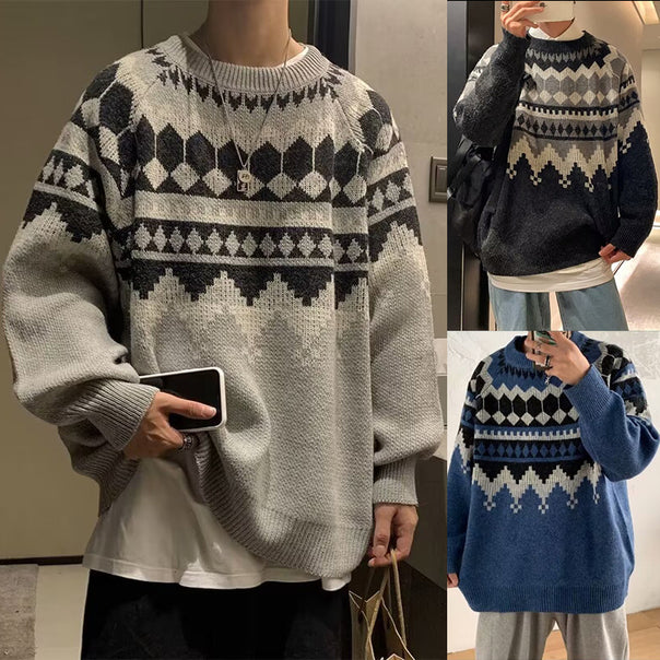 Men's chunky knit sweater with geometric pattern Mune Fashion