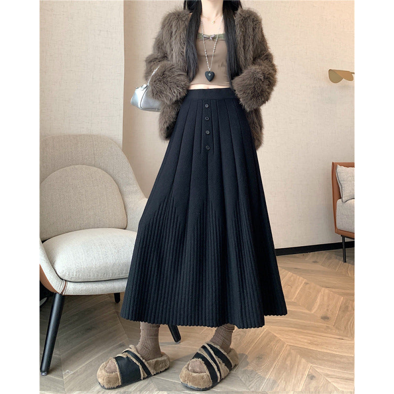 Ladies Elegant Maxi Skirt with Fine Pleats and Button Details Mune Fashion